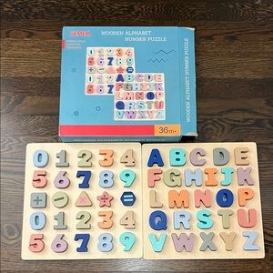 Like New Wooden Alphabet and Number Puzzle